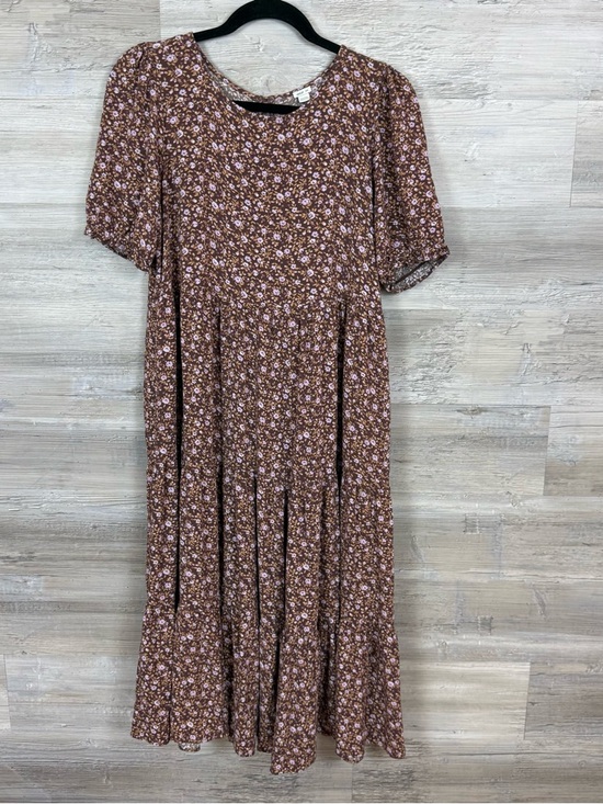 aerie Dresses & Skirts - Aerie Floral Tiered Midi Dress Puff Sleeve Brown Lilac Size M
